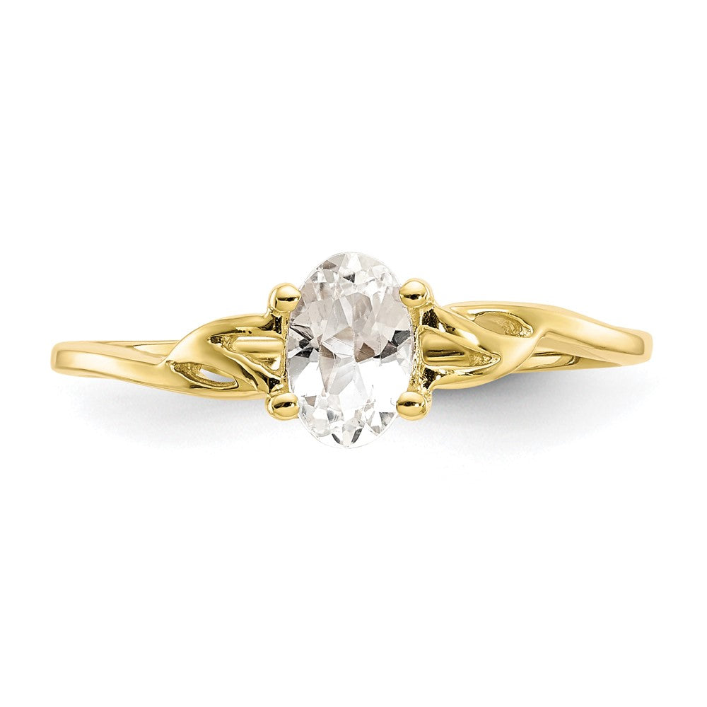 10K Yellow Gold Polished Geniune White Topaz Birthstone Ring