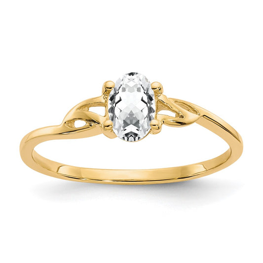 10K Yellow Gold Polished Geniune White Topaz Birthstone Ring