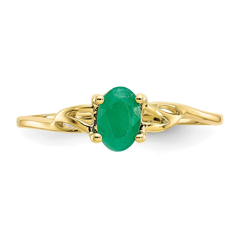 10K Yellow Gold Polished Geniune Emerald Birthstone Ring