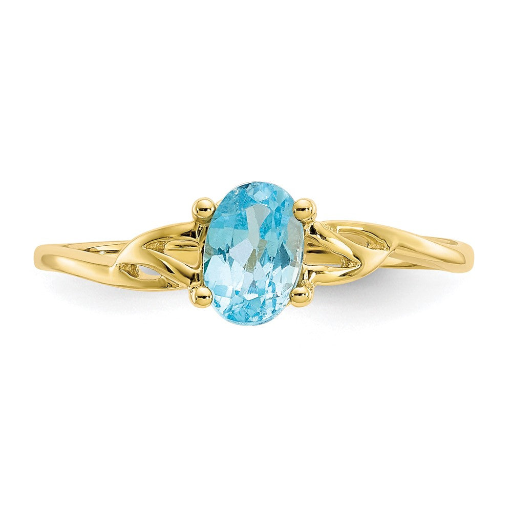 10K Yellow Gold Polished Geniune Blue Topaz Birthstone Ring