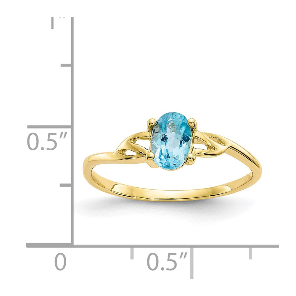 10K Yellow Gold Polished Geniune Blue Topaz Birthstone Ring