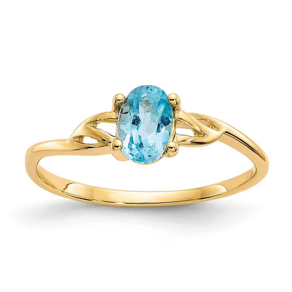 10K Yellow Gold Polished Geniune Blue Topaz Birthstone Ring