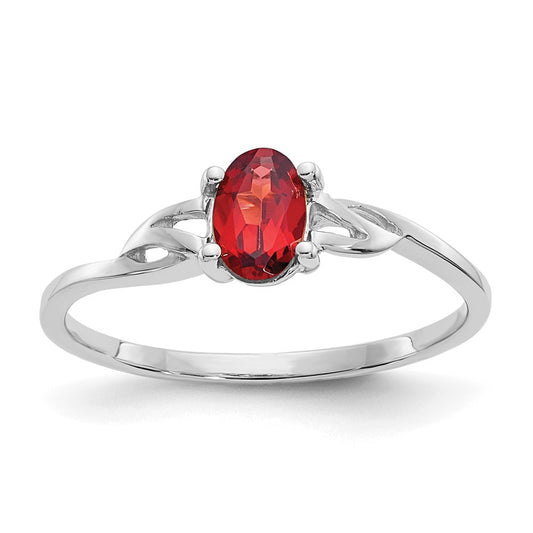 14K White Gold Polished Geniune Garnet Birthstone Ring