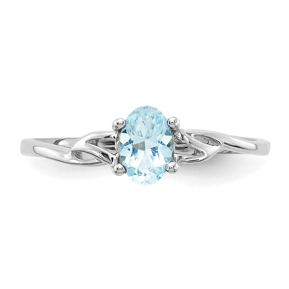 14K White Gold Polished Geniune Aquamarine Birthstone Ring