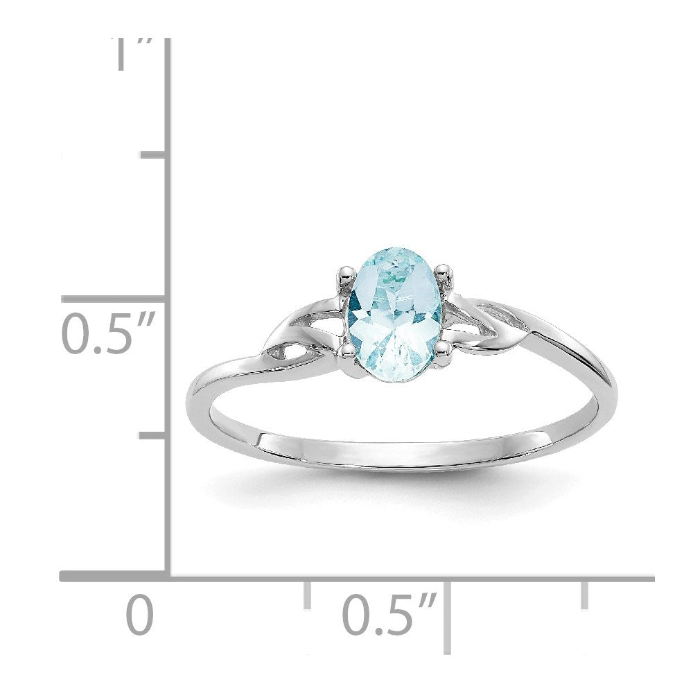 14K White Gold Polished Geniune Aquamarine Birthstone Ring