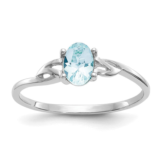 14K White Gold Polished Geniune Aquamarine Birthstone Ring