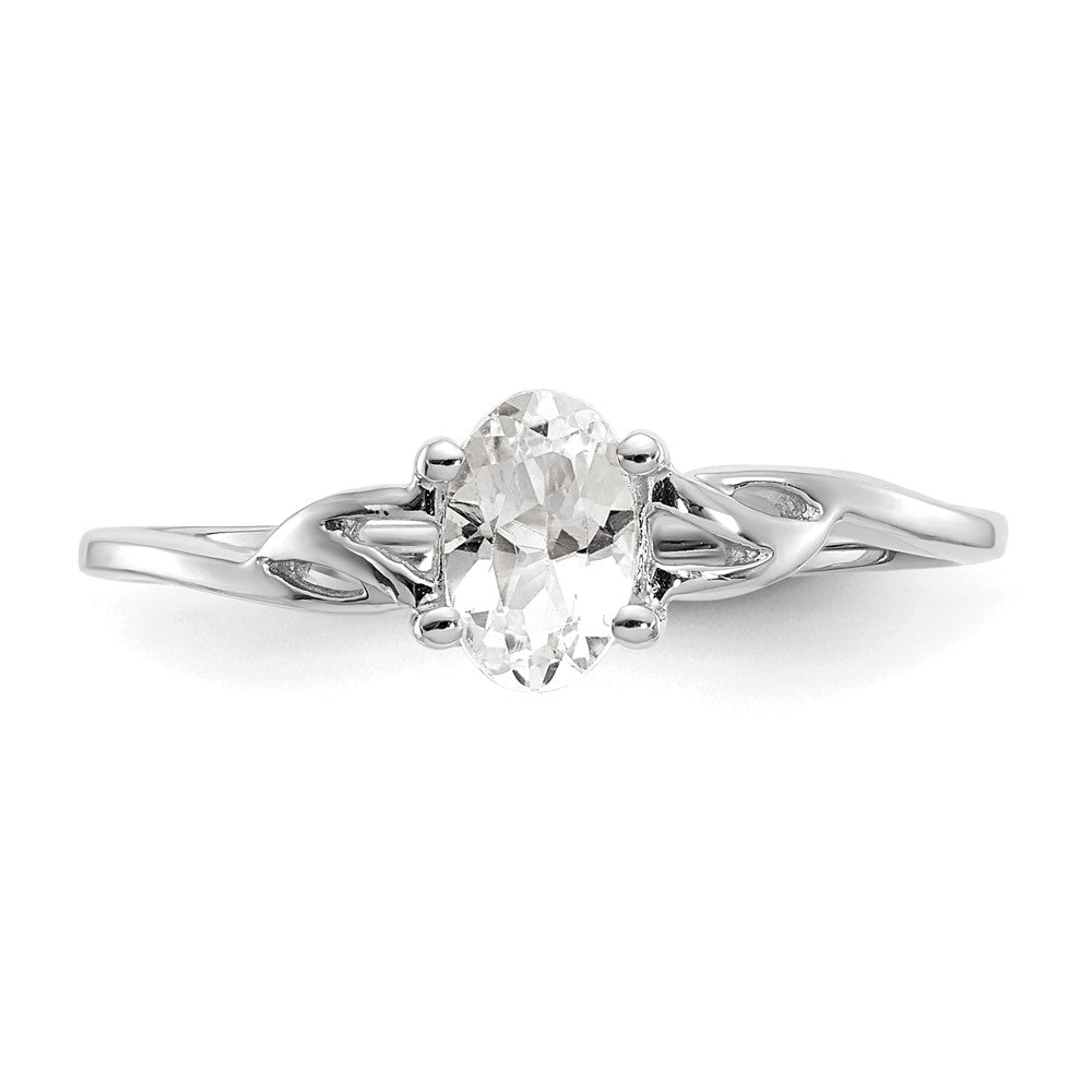 14K White Gold Polished Geniune White Topaz Birthstone Ring