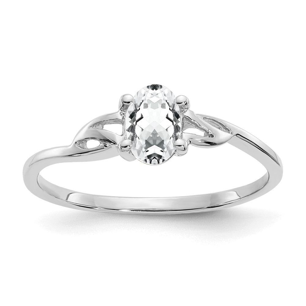 14K White Gold Polished Geniune White Topaz Birthstone Ring