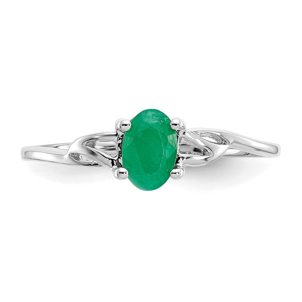 14K White Gold Polished Geniune Emerald Birthstone Ring