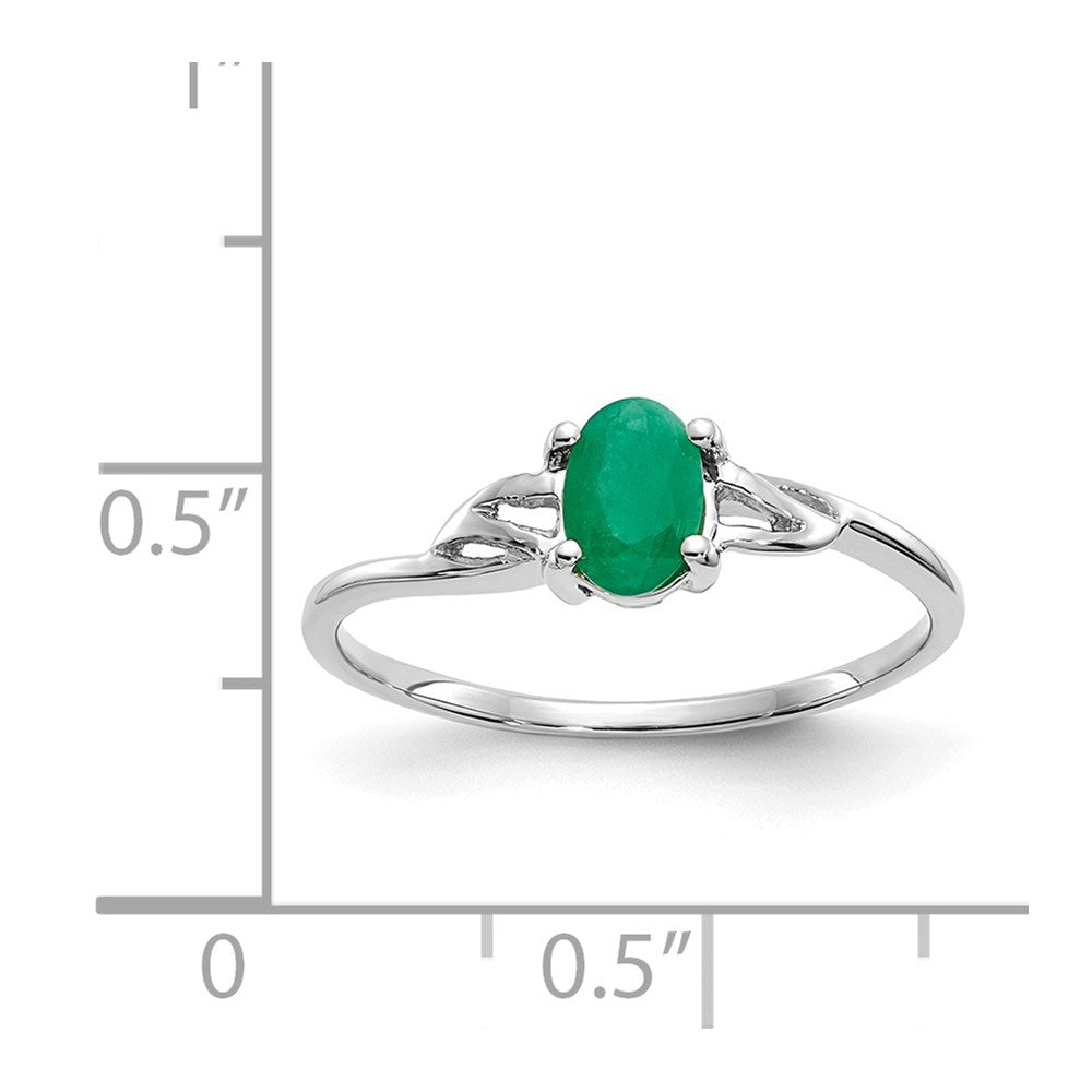 14K White Gold Polished Geniune Emerald Birthstone Ring