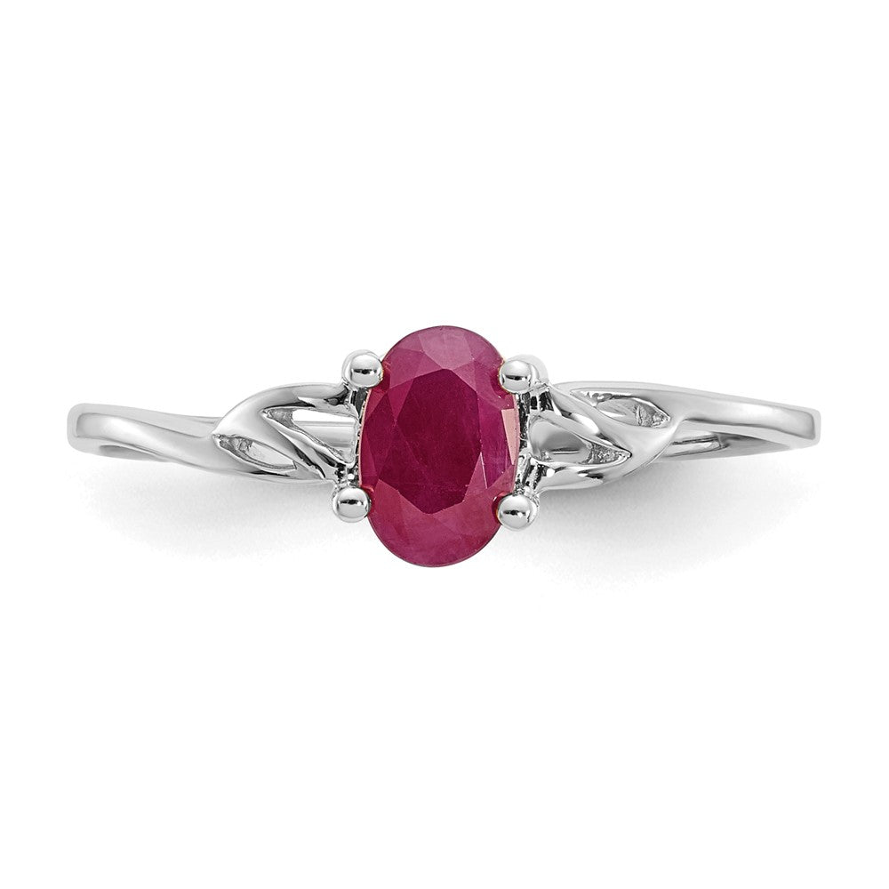 14K White Gold Polished Geniune Ruby Birthstone Ring