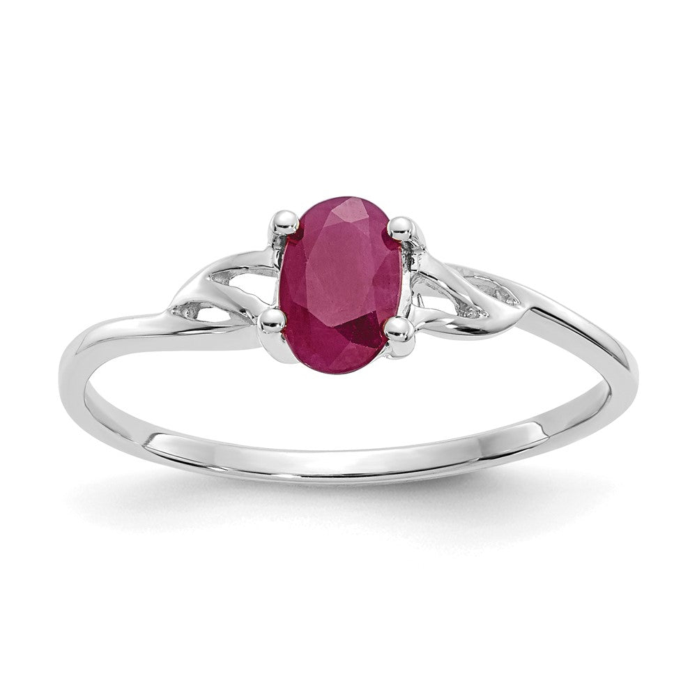 14K White Gold Polished Geniune Ruby Birthstone Ring