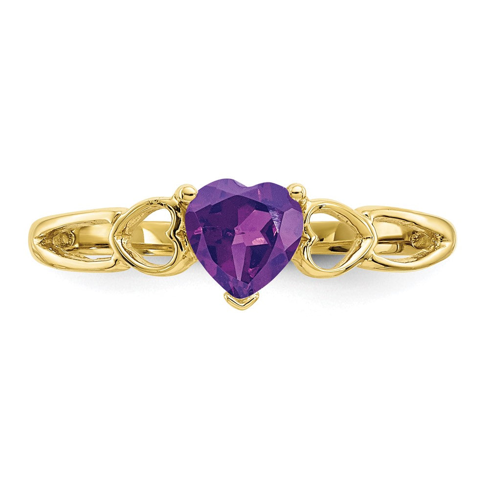 10K Yellow Gold Polished Geniune Amethyst Birthstone Ring