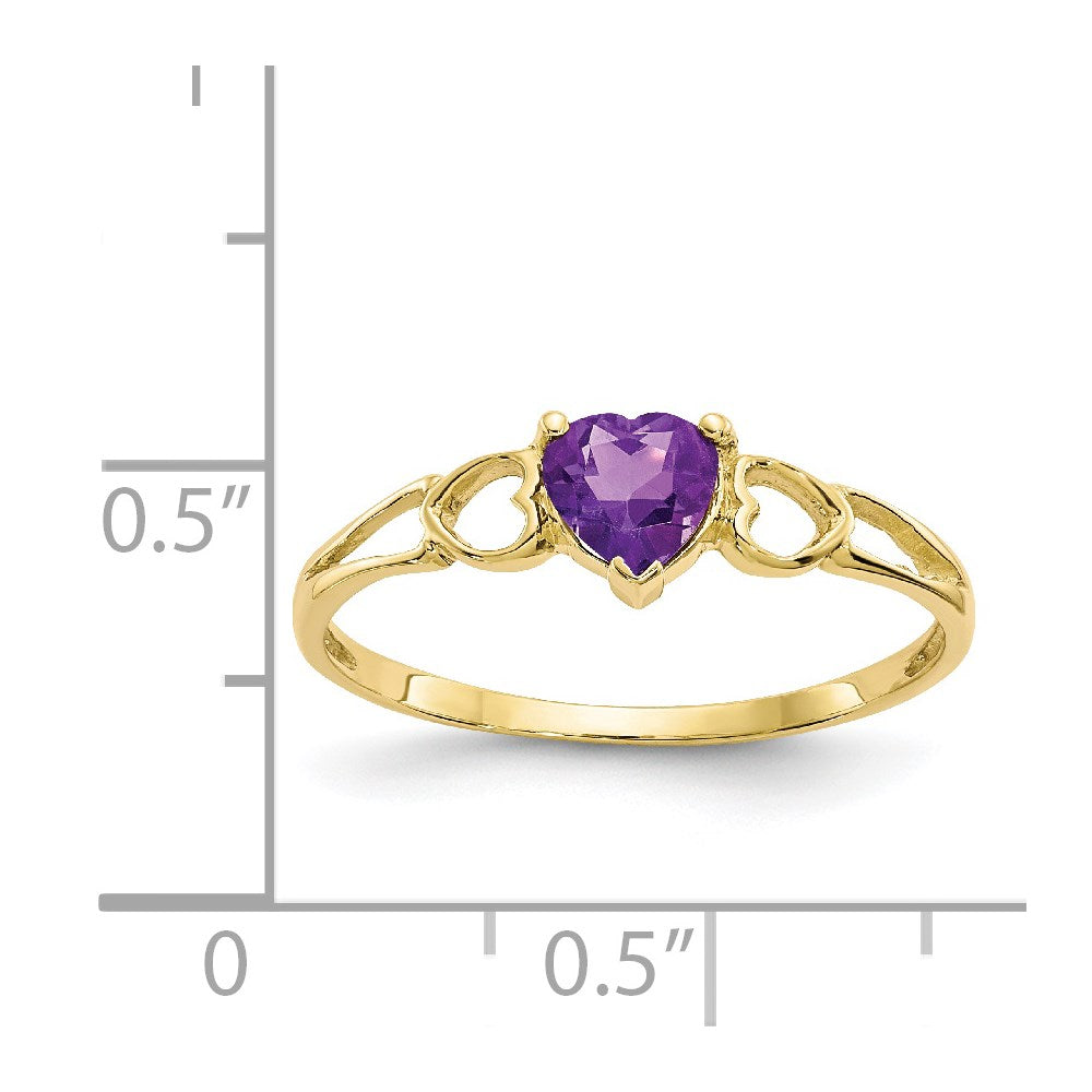 10K Yellow Gold Polished Geniune Amethyst Birthstone Ring