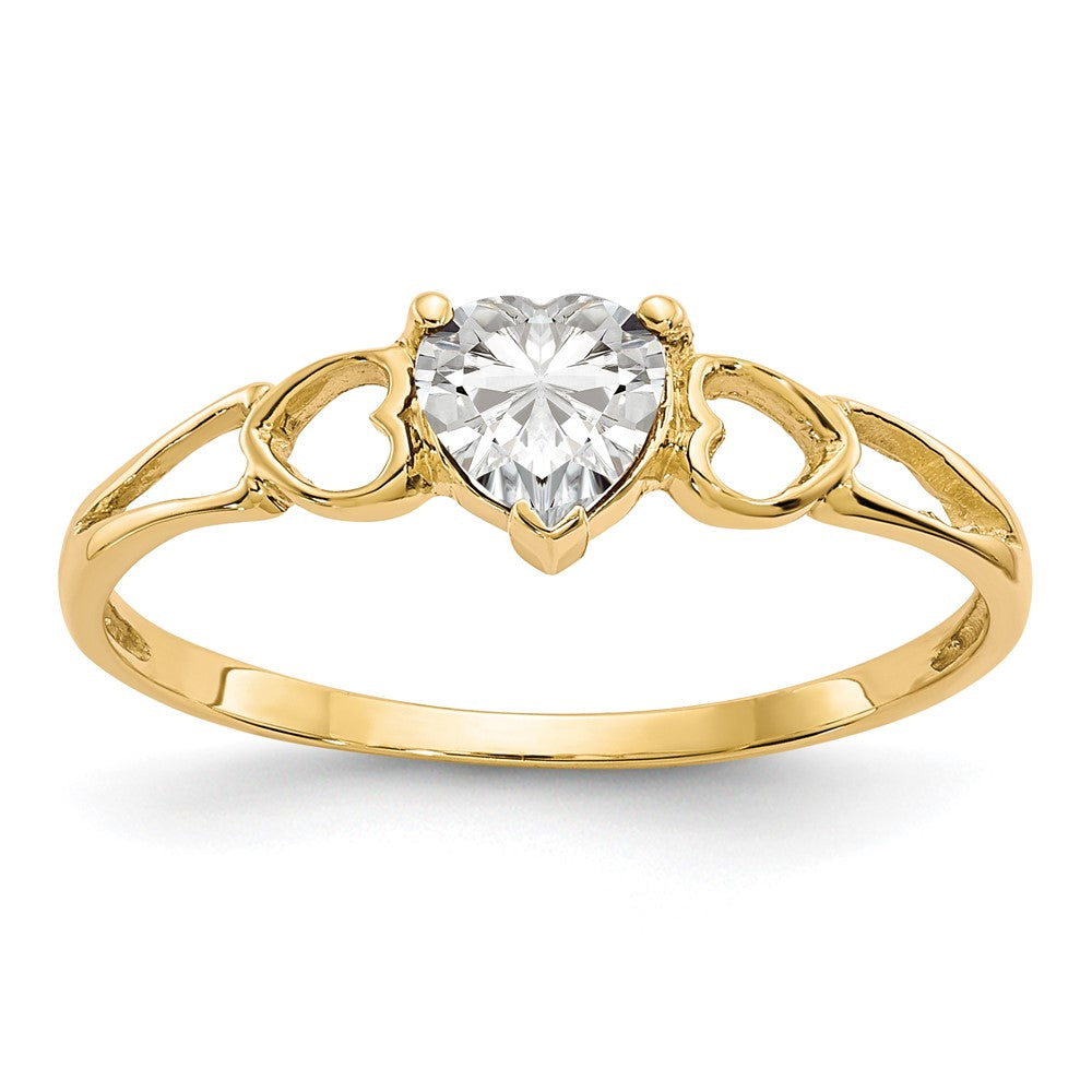 10K Yellow Gold Polished Geniune White Topaz Birthstone Ring