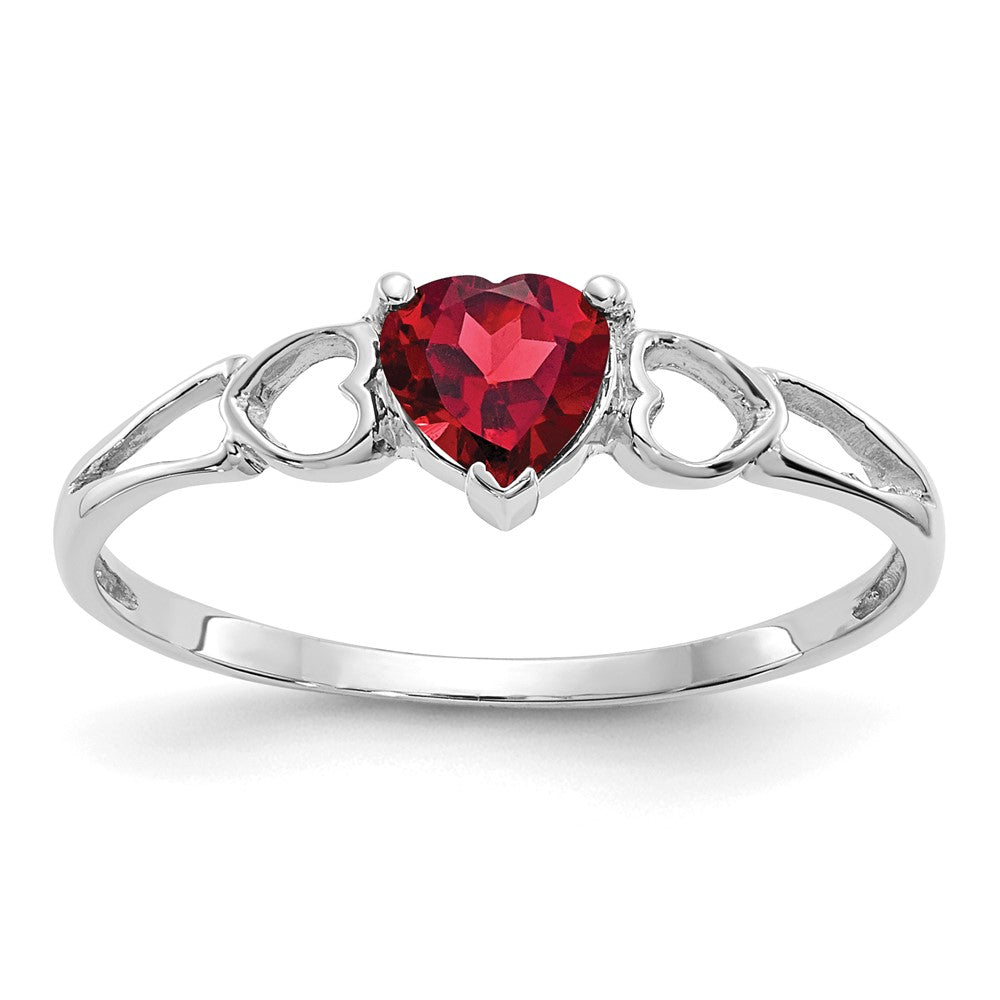 10K White Gold Polished Geniune Garnet Birthstone Ring