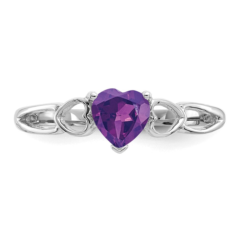 14K White Gold Polished Geniune Amethyst Birthstone Ring