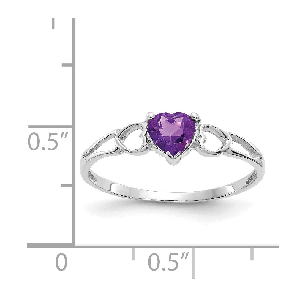 14K White Gold Polished Geniune Amethyst Birthstone Ring