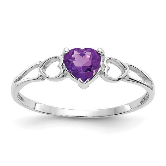 14K White Gold Polished Geniune Amethyst Birthstone Ring