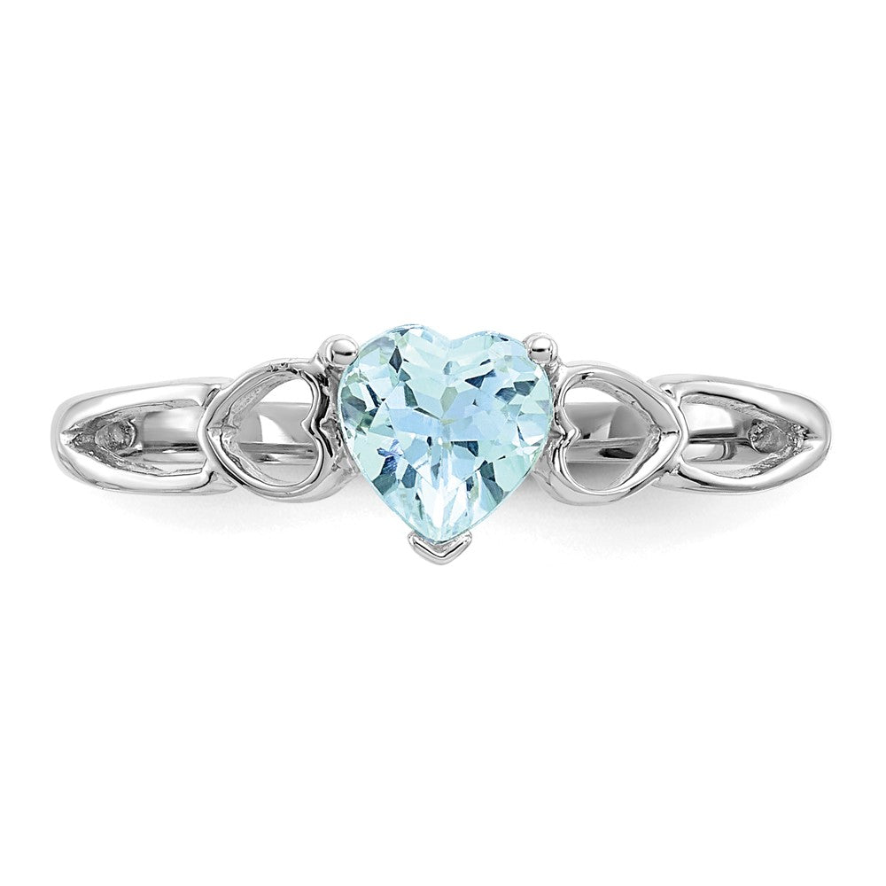 14K White Gold Polished Geniune Aquamarine Birthstone Ring