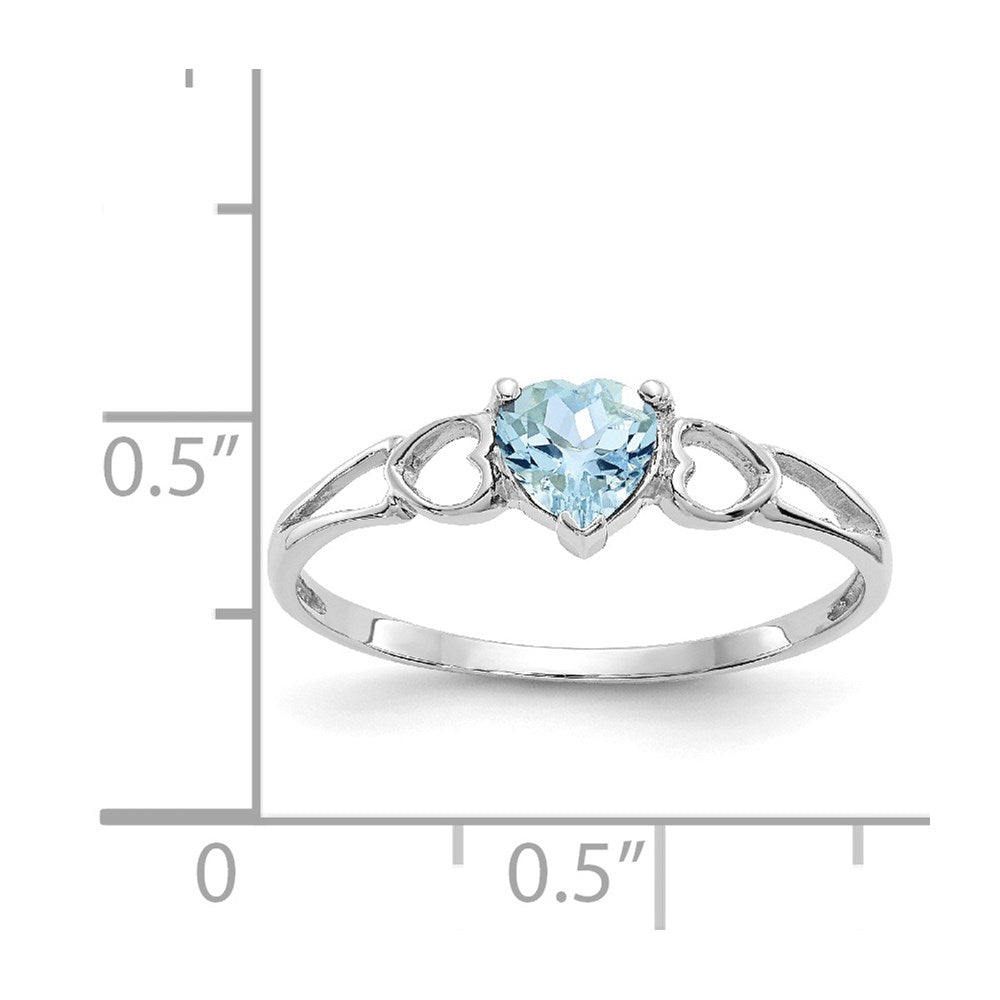 14K White Gold Polished Geniune Aquamarine Birthstone Ring