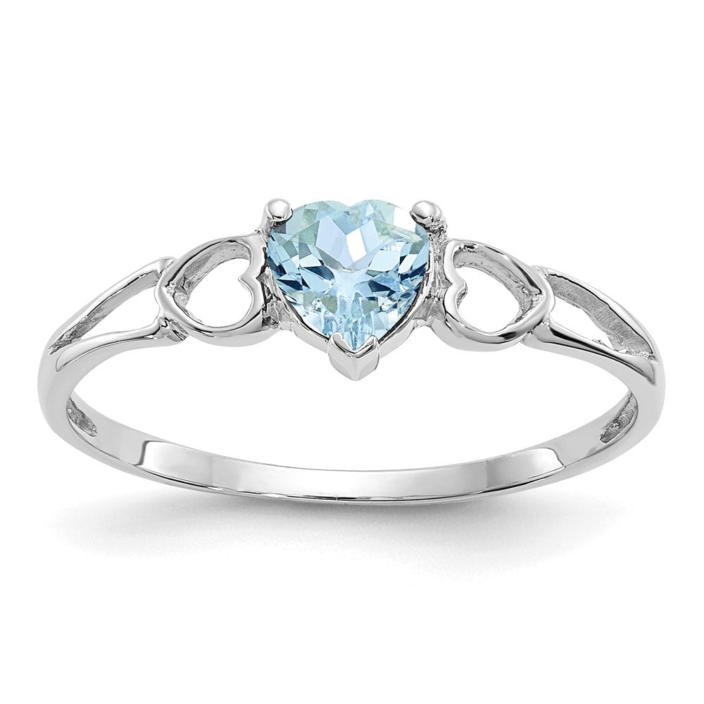 14K White Gold Polished Geniune Aquamarine Birthstone Ring