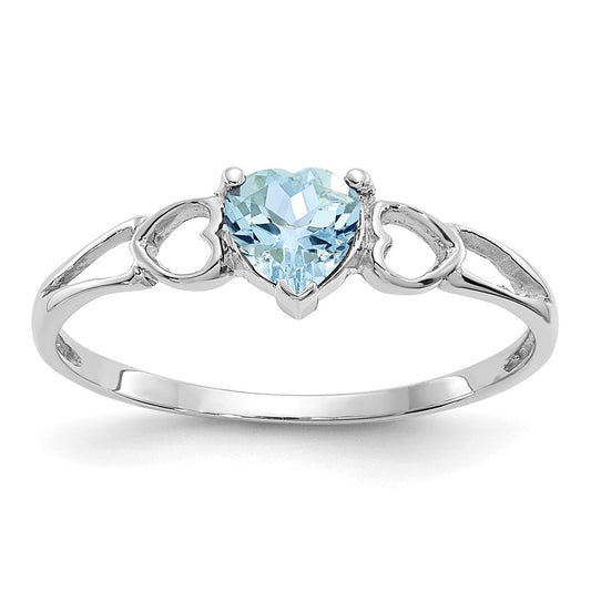 14K White Gold Polished Geniune Aquamarine Birthstone Ring