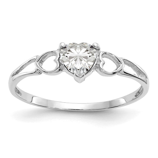 14K White Gold Polished Geniune White Topaz Birthstone Ring