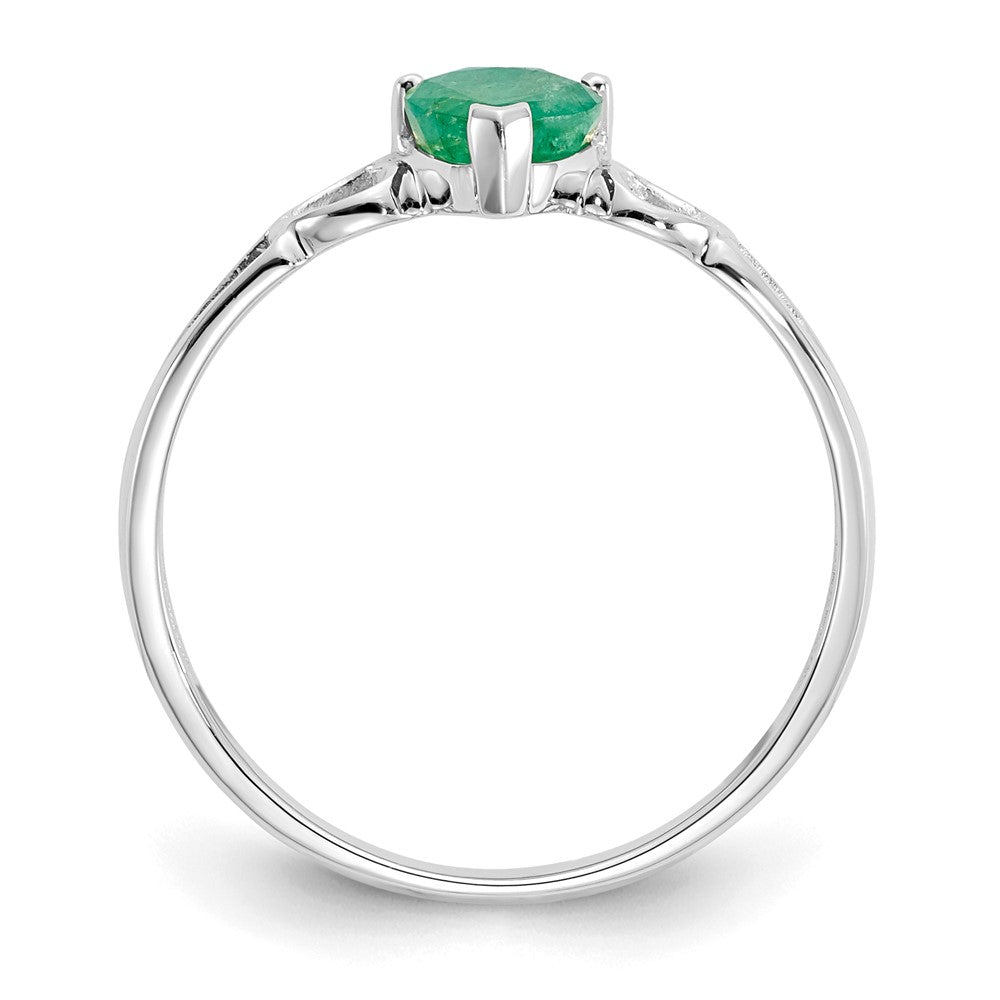 14K White Gold Polished Geniune Emerald Birthstone Ring