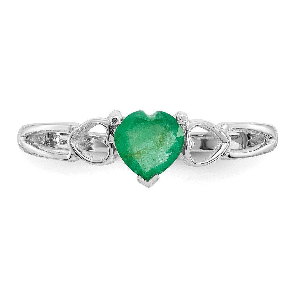 14K White Gold Polished Geniune Emerald Birthstone Ring