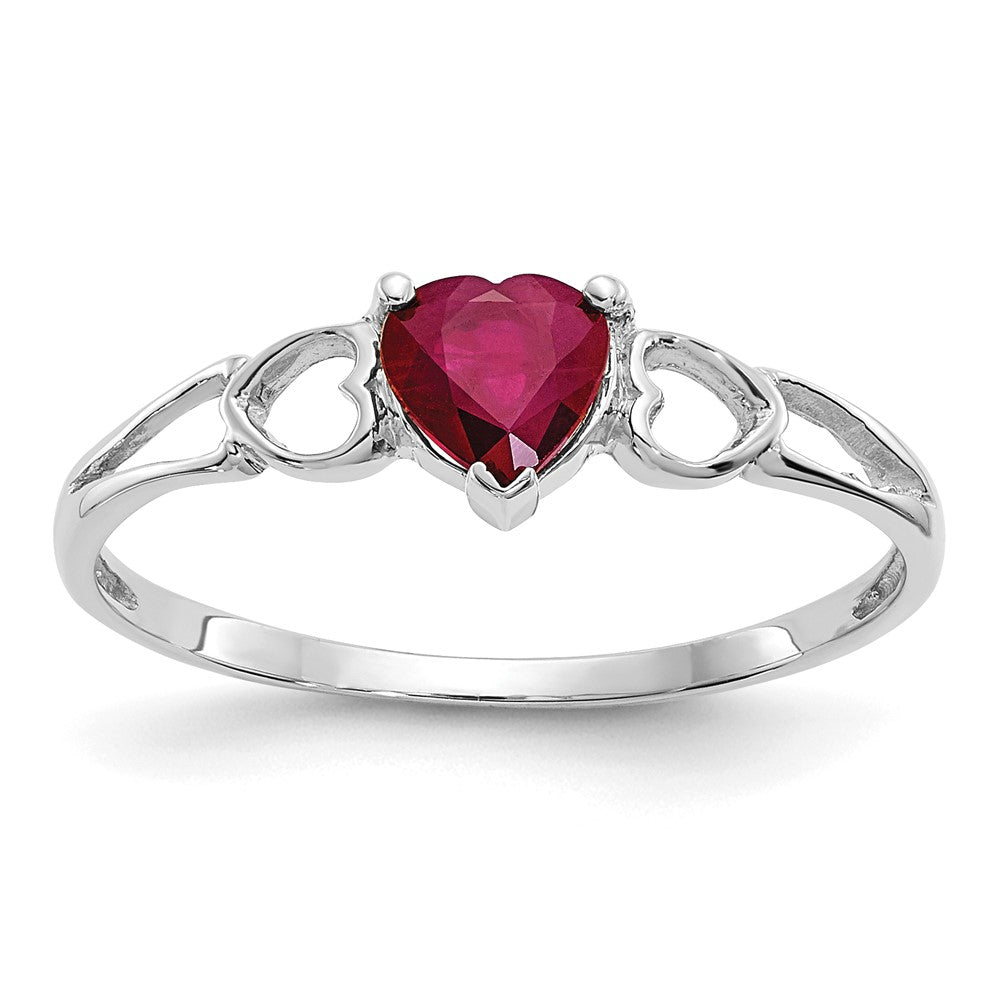 14K White Gold Polished Geniune Ruby Birthstone Ring