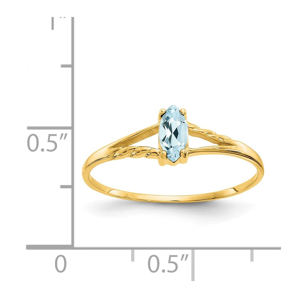 10K Yellow Gold Polished Geniune Aquamarine Birthstone Ring