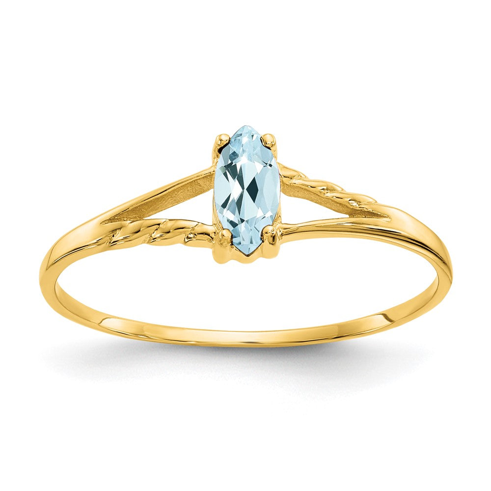 10K Yellow Gold Polished Geniune Aquamarine Birthstone Ring