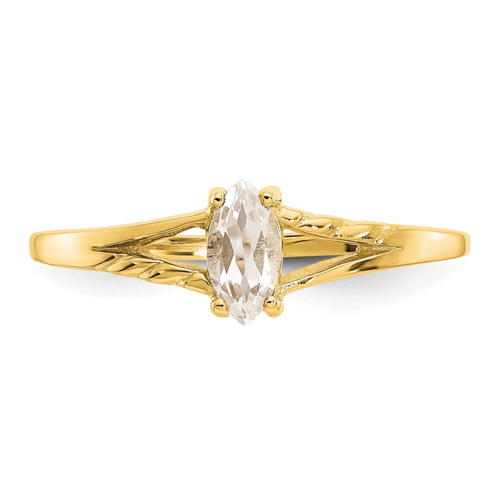 10K Yellow Gold Polished Geniune White Topaz Birthstone Ring