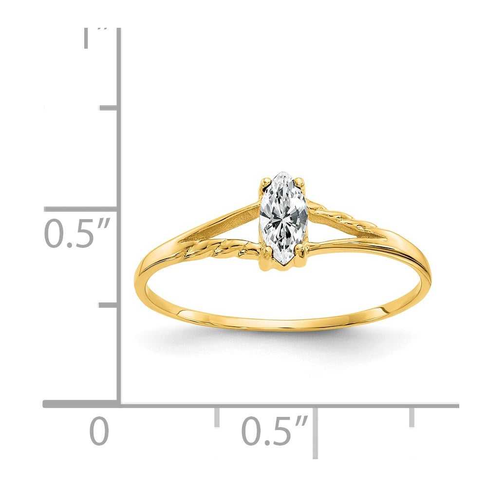 10K Yellow Gold Polished Geniune White Topaz Birthstone Ring