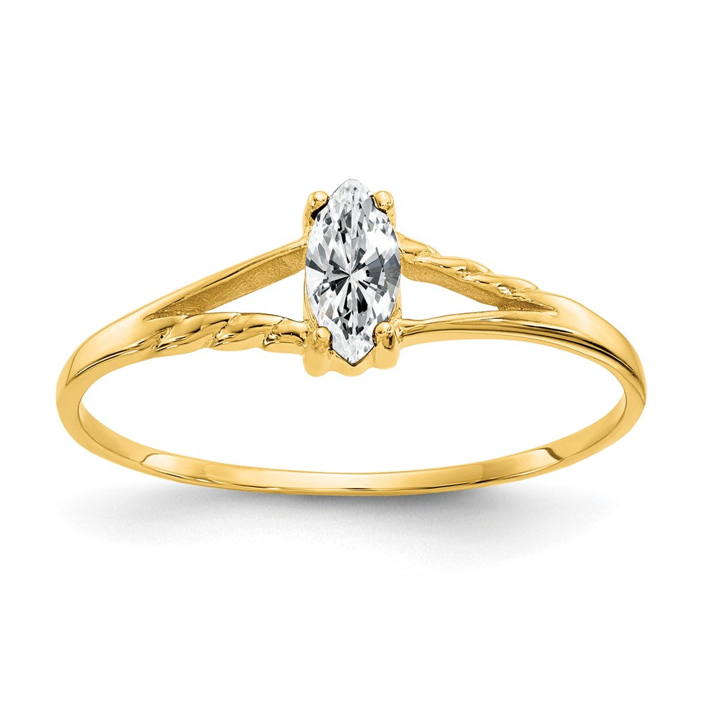 10K Yellow Gold Polished Geniune White Topaz Birthstone Ring