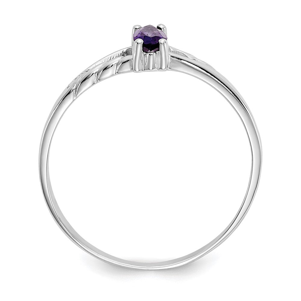 14K White Gold Polished Geniune Amethyst Birthstone Ring