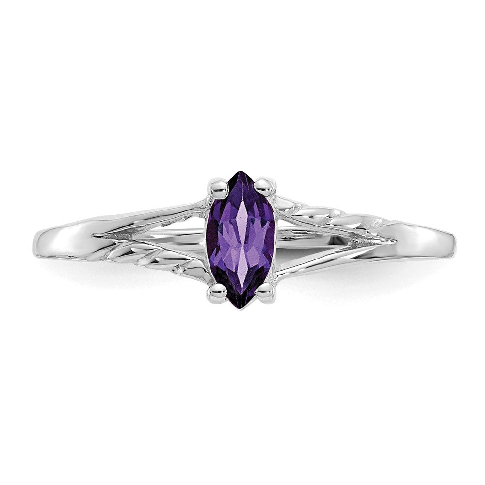 14K White Gold Polished Geniune Amethyst Birthstone Ring