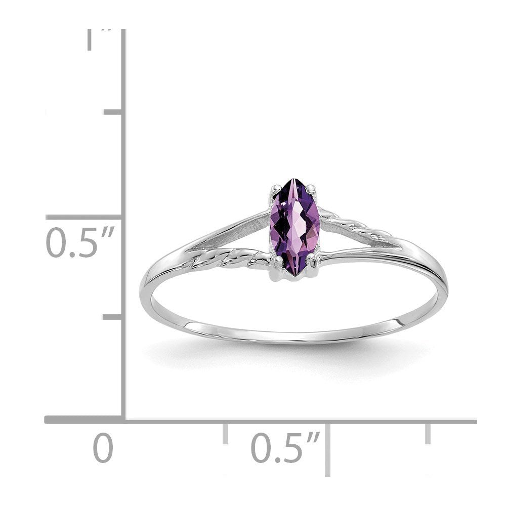 14K White Gold Polished Geniune Amethyst Birthstone Ring