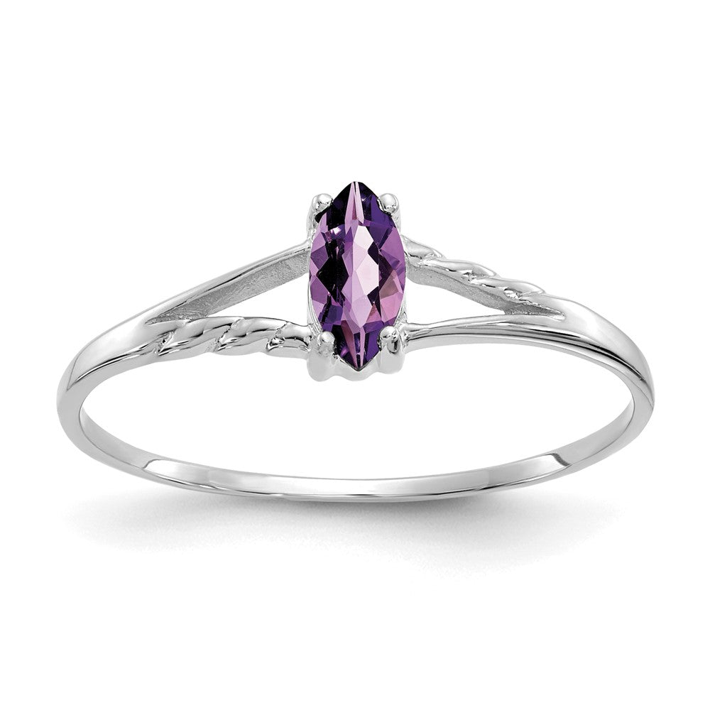 14K White Gold Polished Geniune Amethyst Birthstone Ring