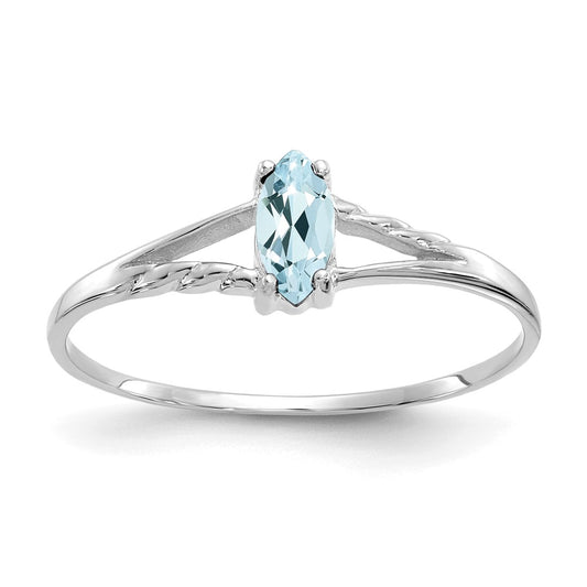 14K White Gold Polished Geniune Aquamarine Birthstone Ring