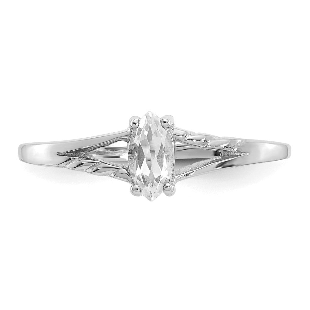 14K White Gold Polished Geniune White Topaz Birthstone Ring