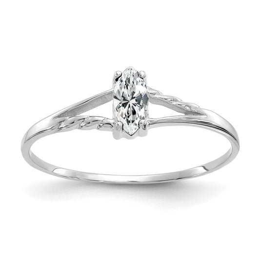 14K White Gold Polished Geniune White Topaz Birthstone Ring