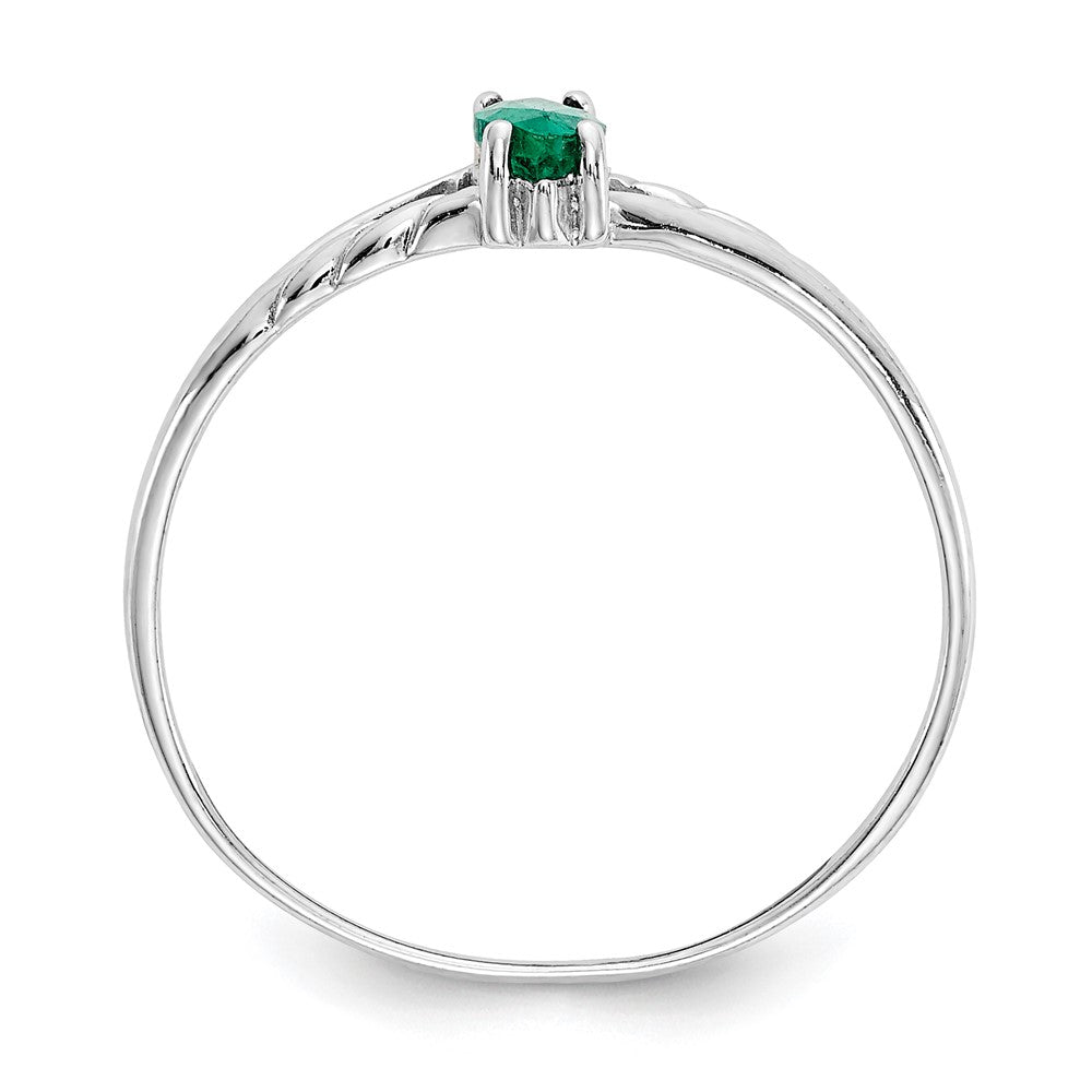 14K White Gold Polished Geniune Emerald Birthstone Ring