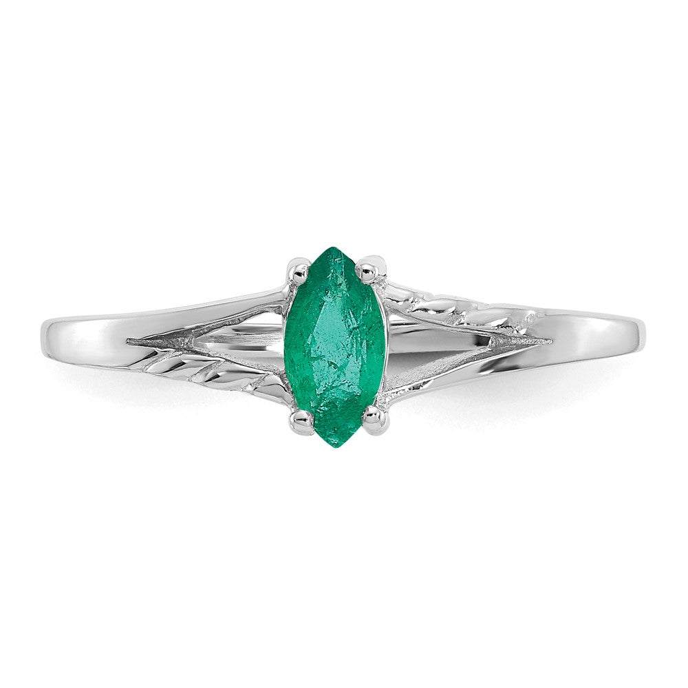 14K White Gold Polished Geniune Emerald Birthstone Ring