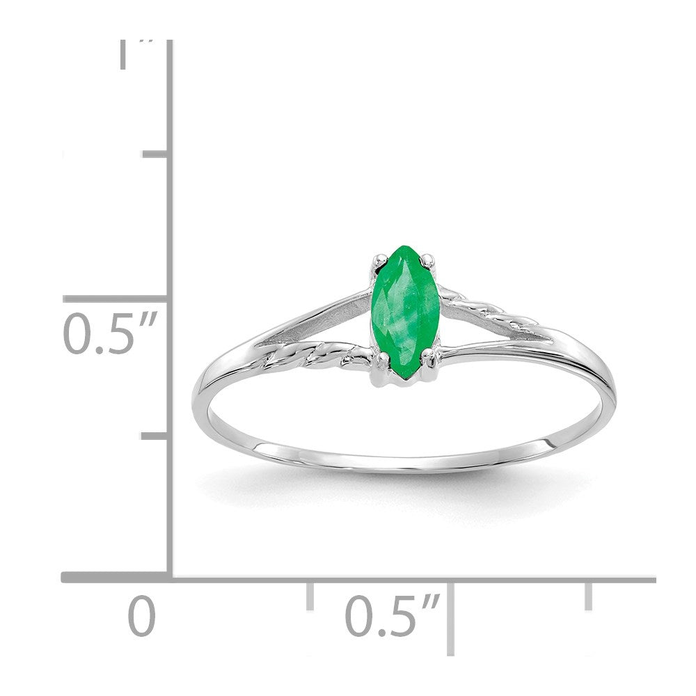 14K White Gold Polished Geniune Emerald Birthstone Ring