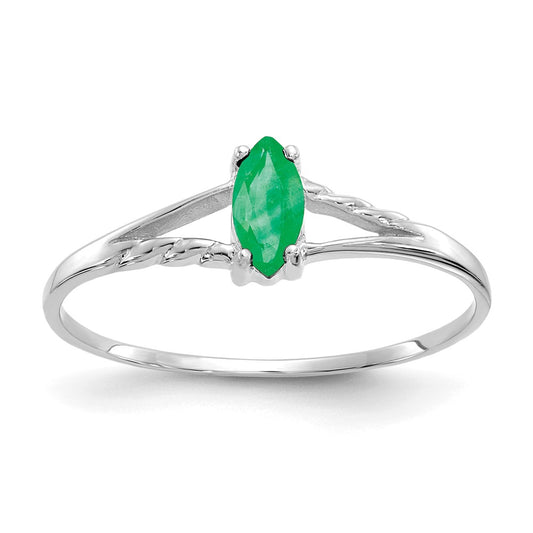 14K White Gold Polished Geniune Emerald Birthstone Ring