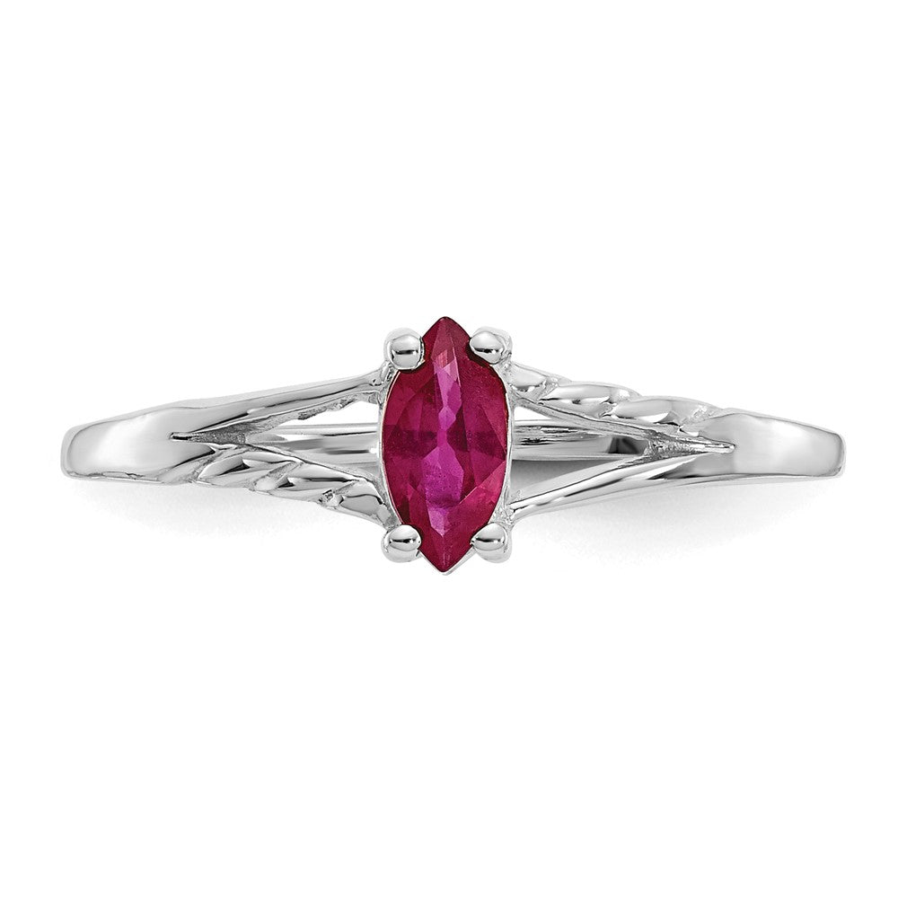 14K White Gold Polished Geniune Ruby Birthstone Ring