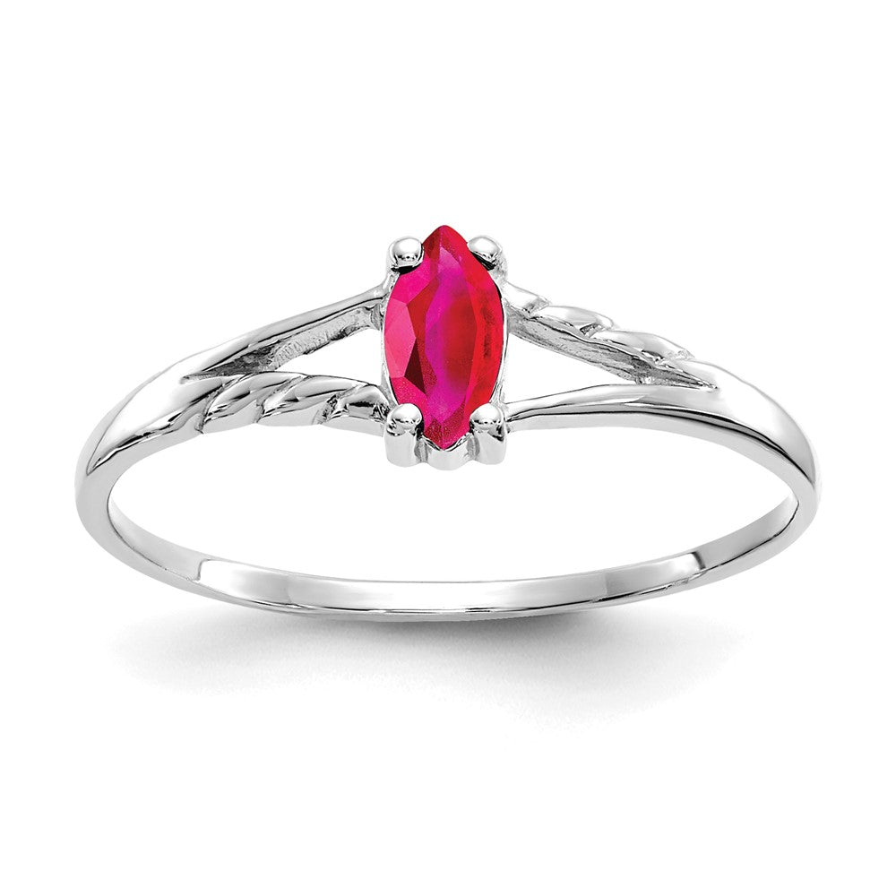 14K White Gold Polished Geniune Ruby Birthstone Ring