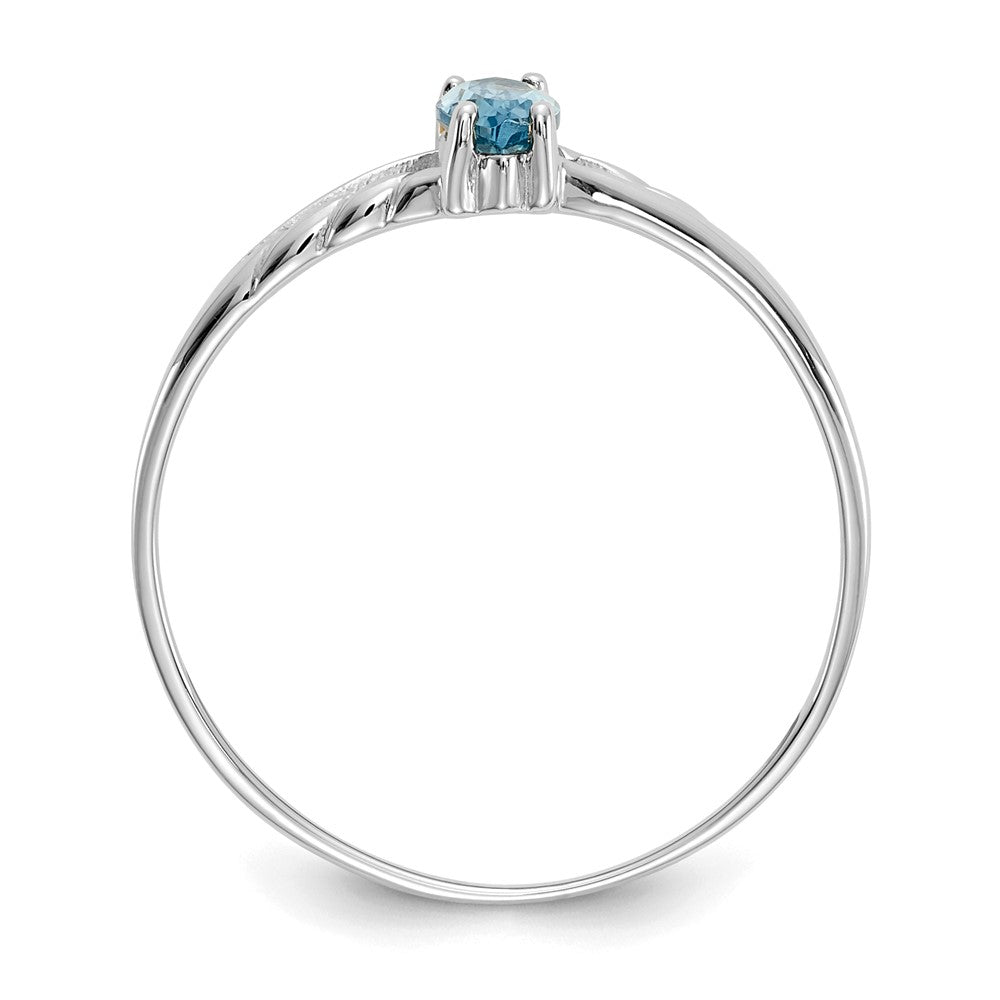 14K White Gold Polished Geniune Blue Topaz Birthstone Ring